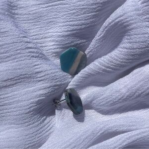 Handmade Teal and Cream Hexagon Stud Earrings